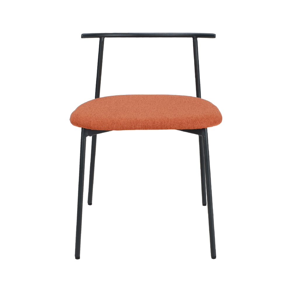 Orange krökt ryggmetallben matstol
