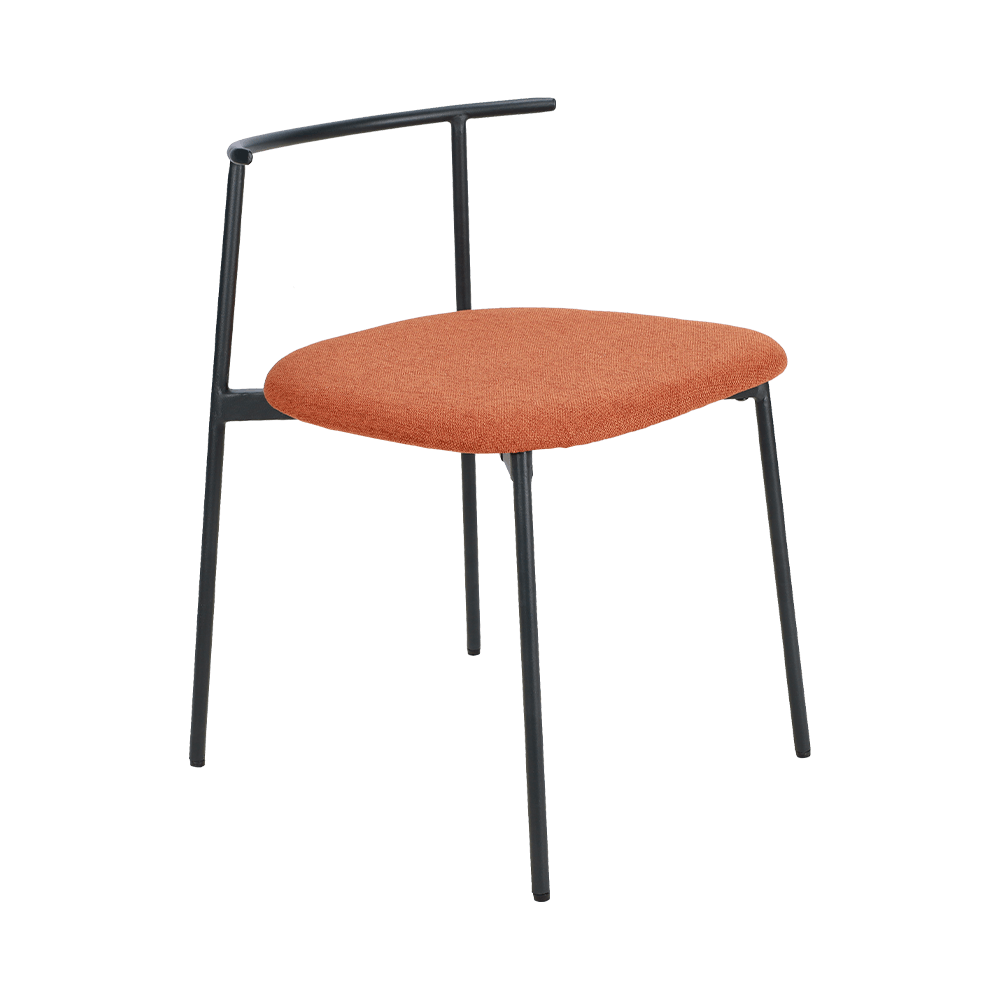 Orange krökt ryggmetallben matstol