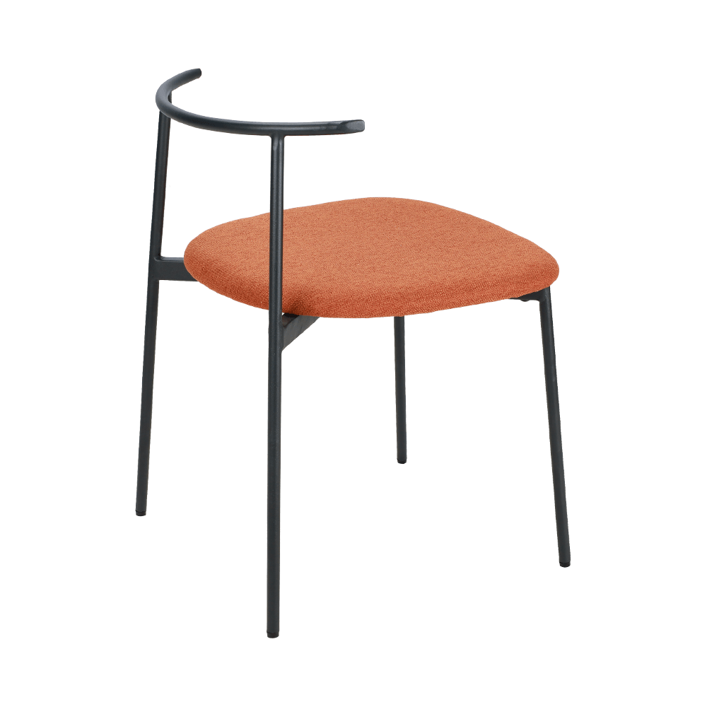 Orange krökt ryggmetallben matstol