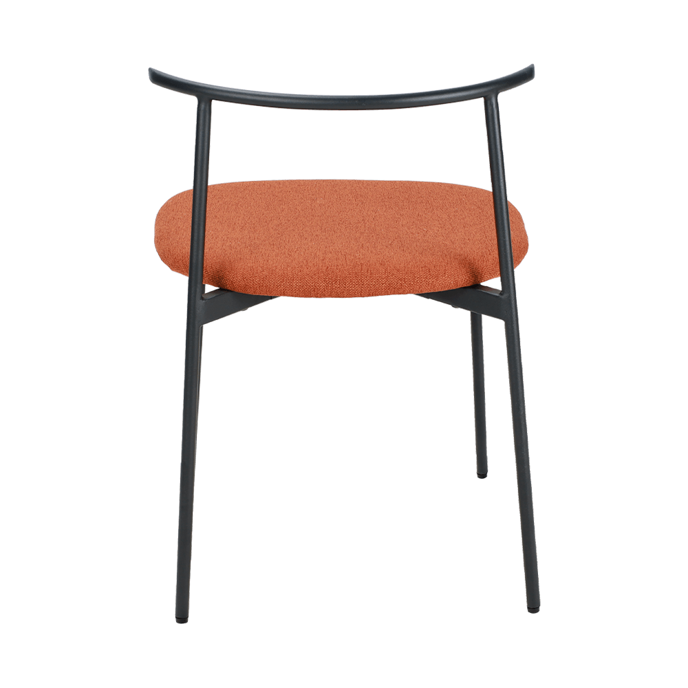 Orange krökt ryggmetallben matstol